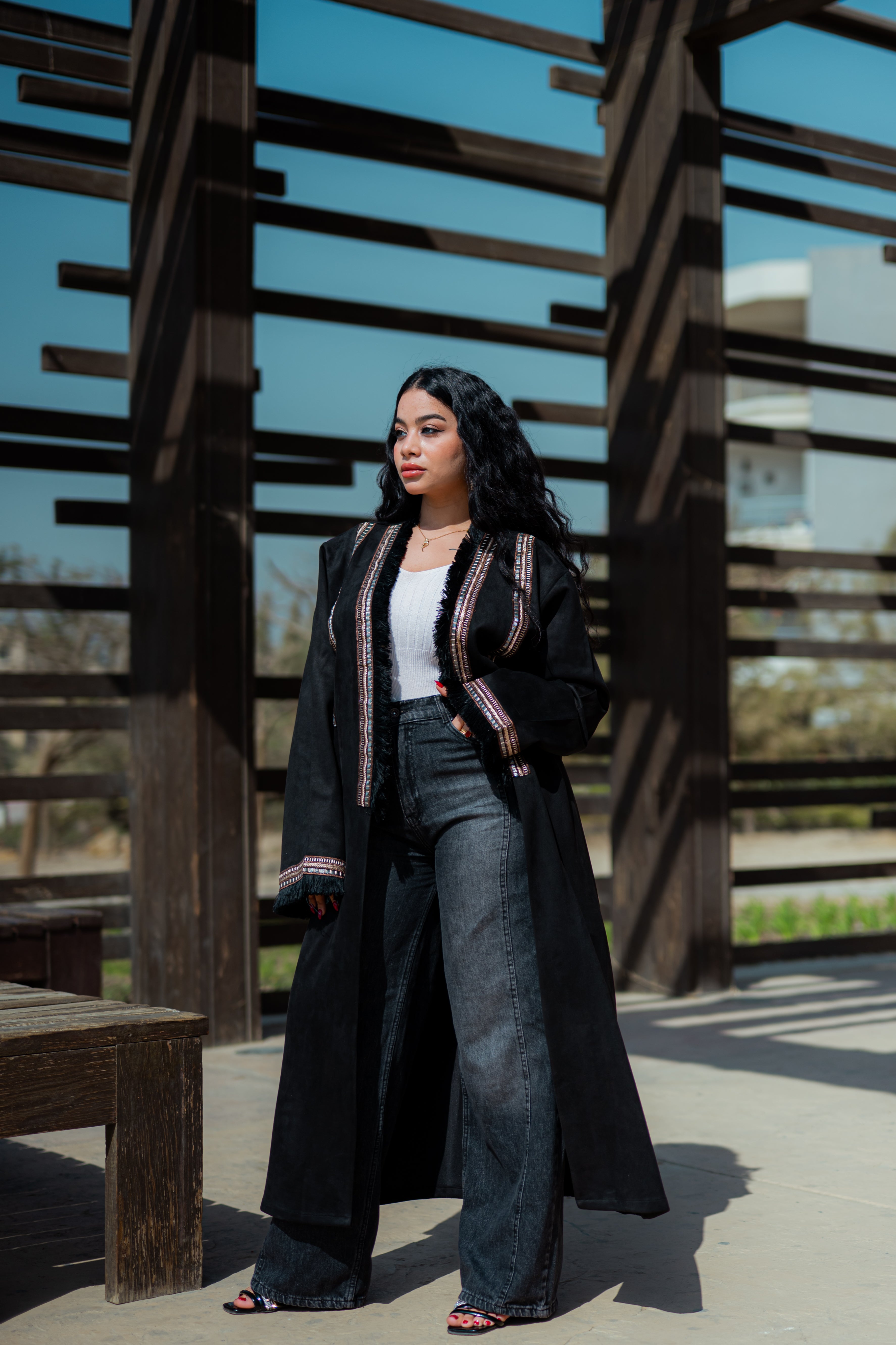 Black velvet suede kimono with special details-K09