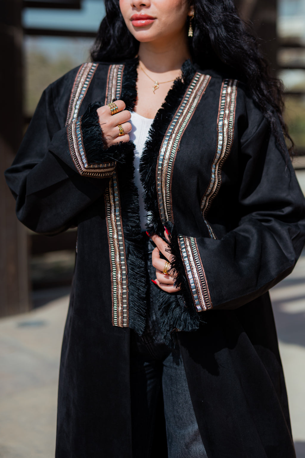 Black velvet suede kimono with special details-K09