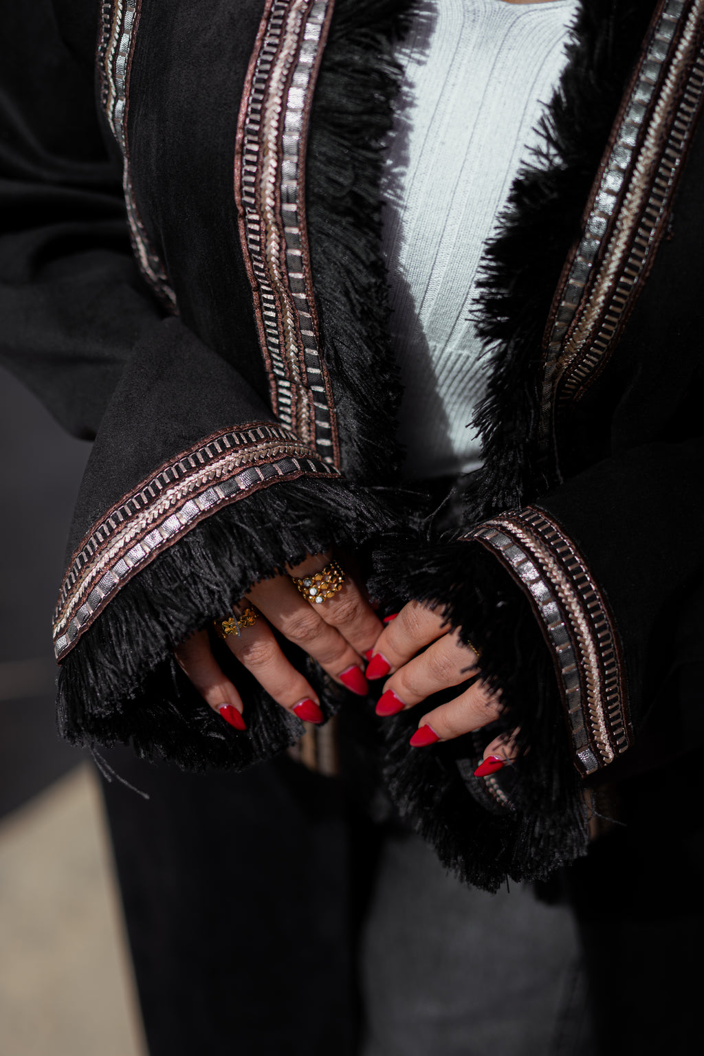 Black velvet suede kimono with special details-K09