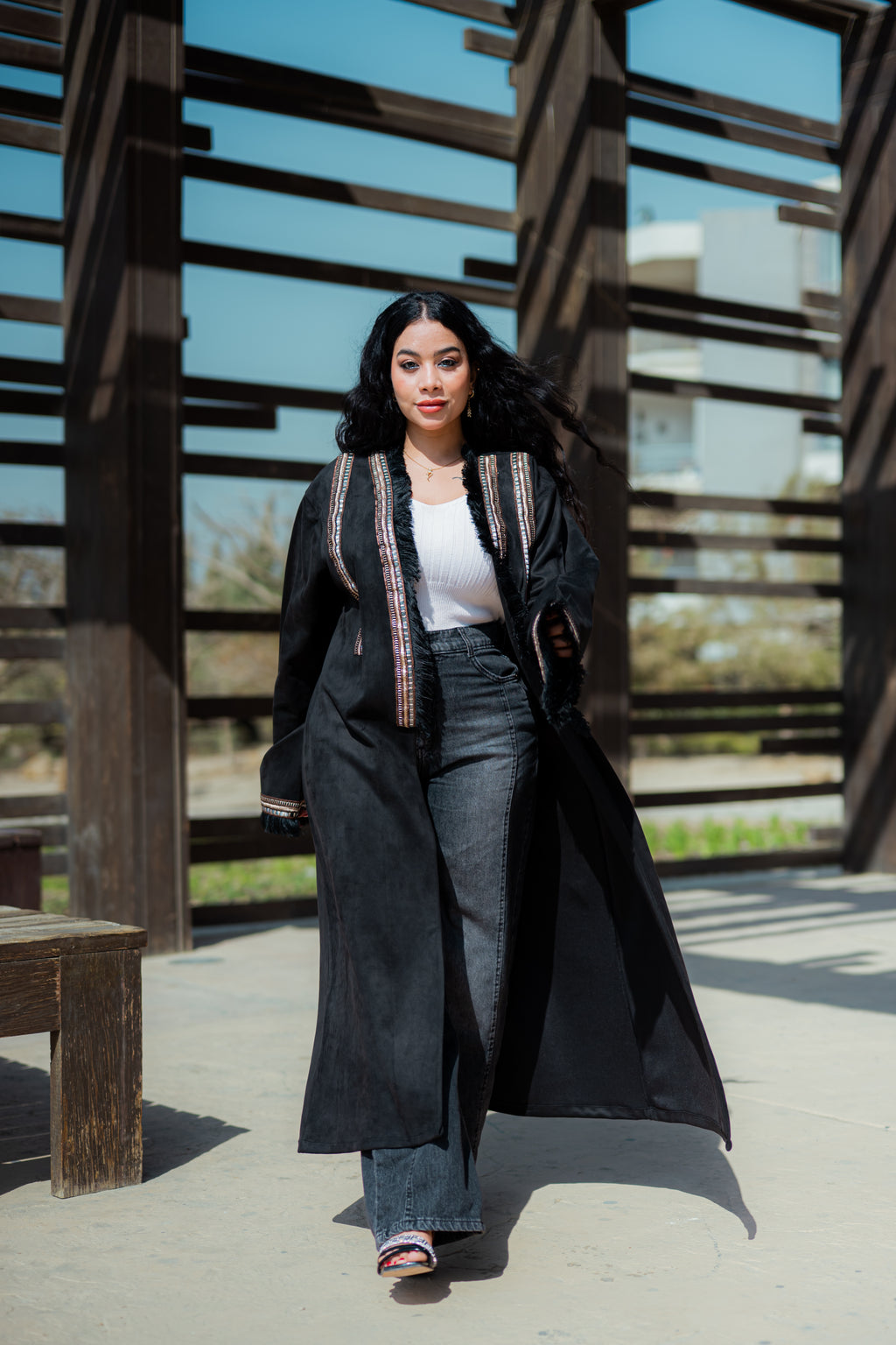 Black velvet suede kimono with special details-K09