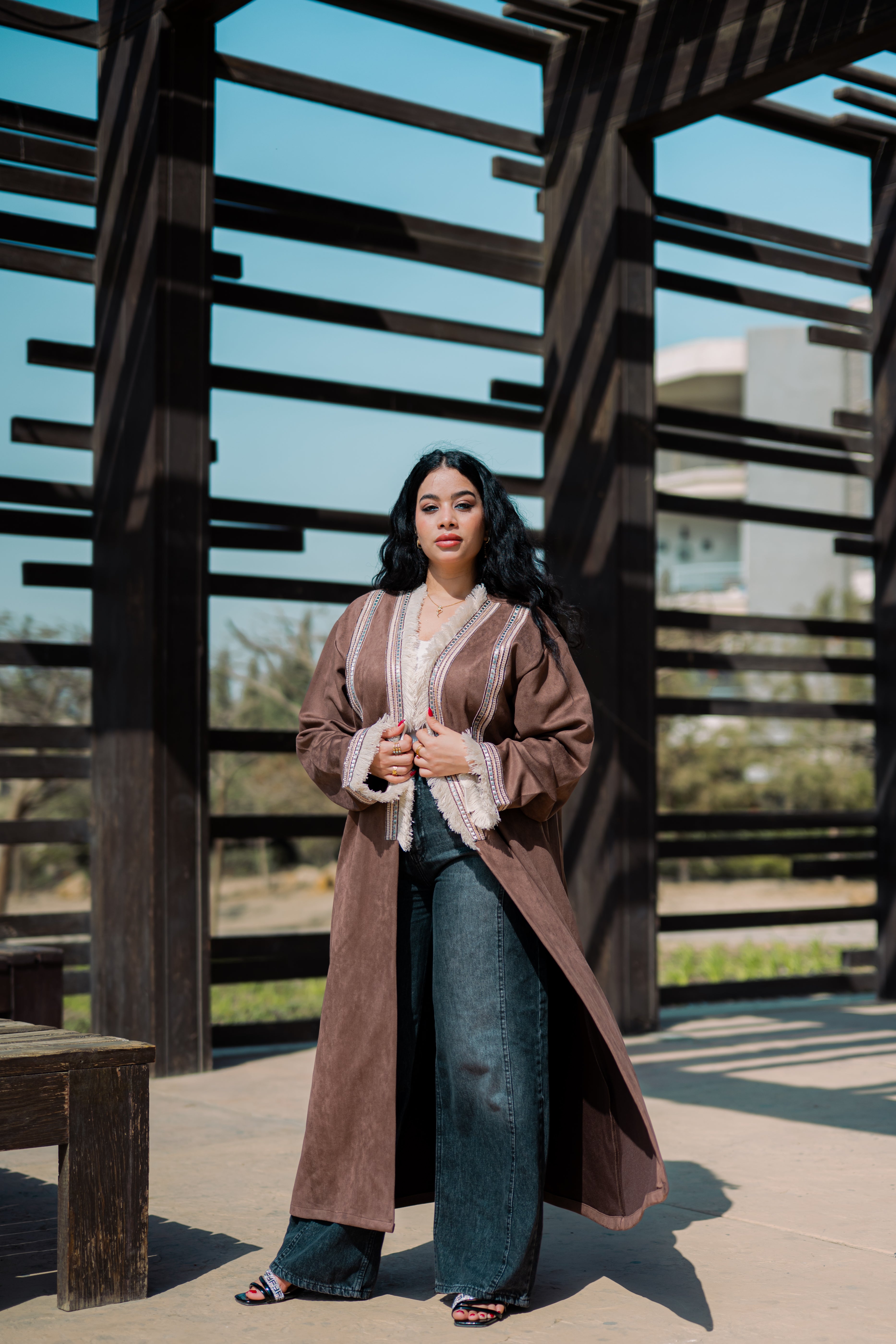 Coffe brown velvet suede kimono with special details-K10