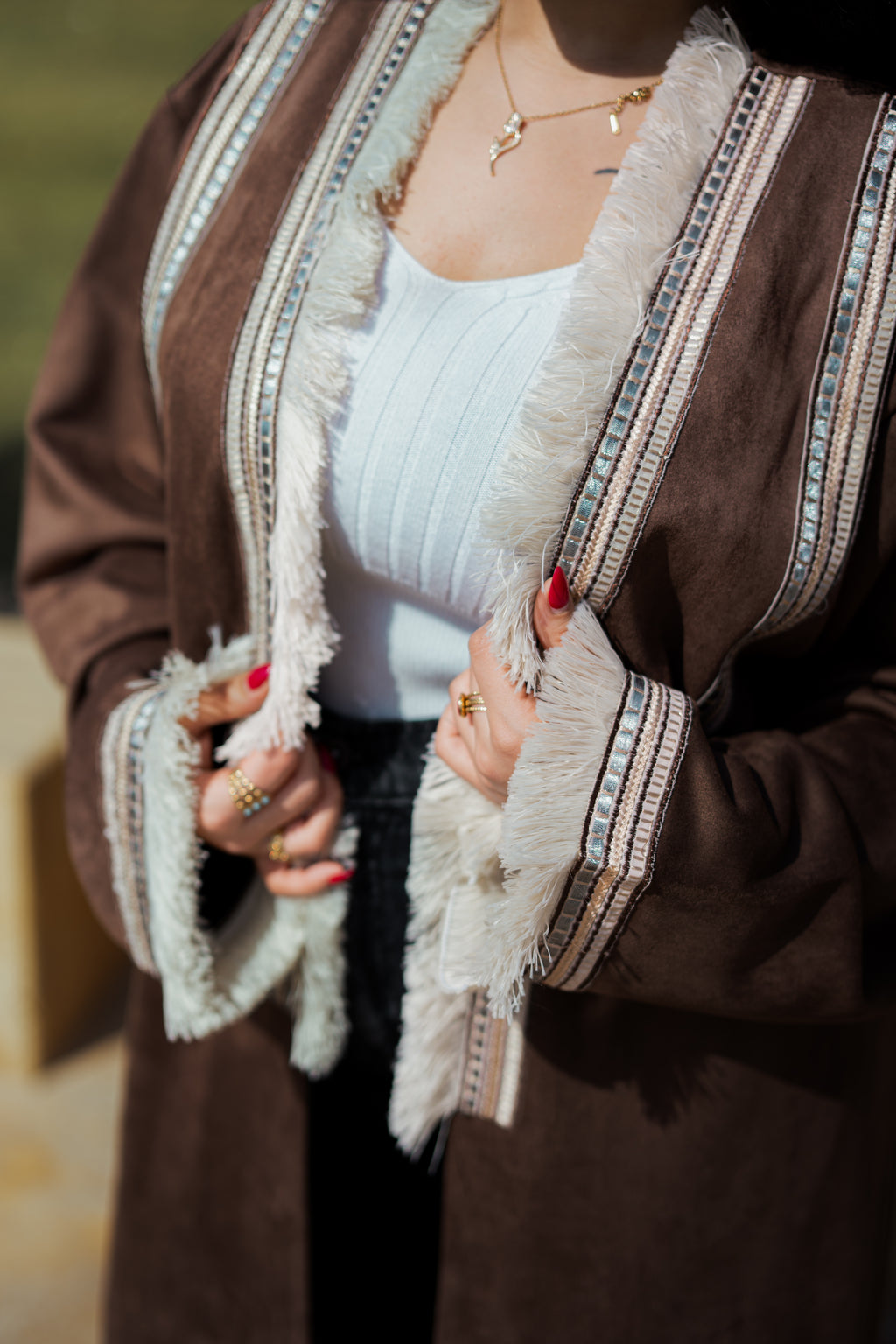 Coffe brown velvet suede kimono with special details-K10