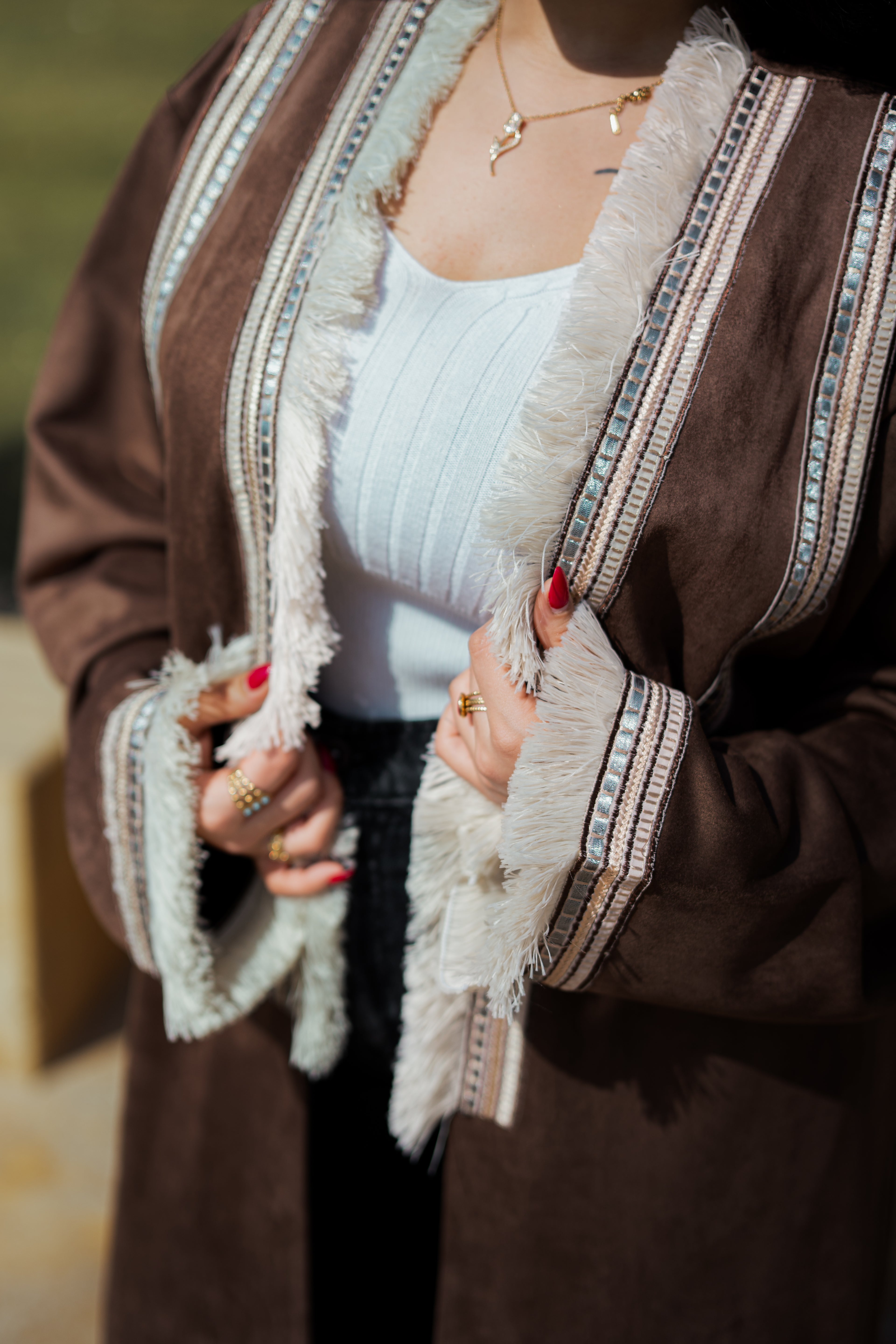 Coffe brown velvet suede kimono with special details-K10