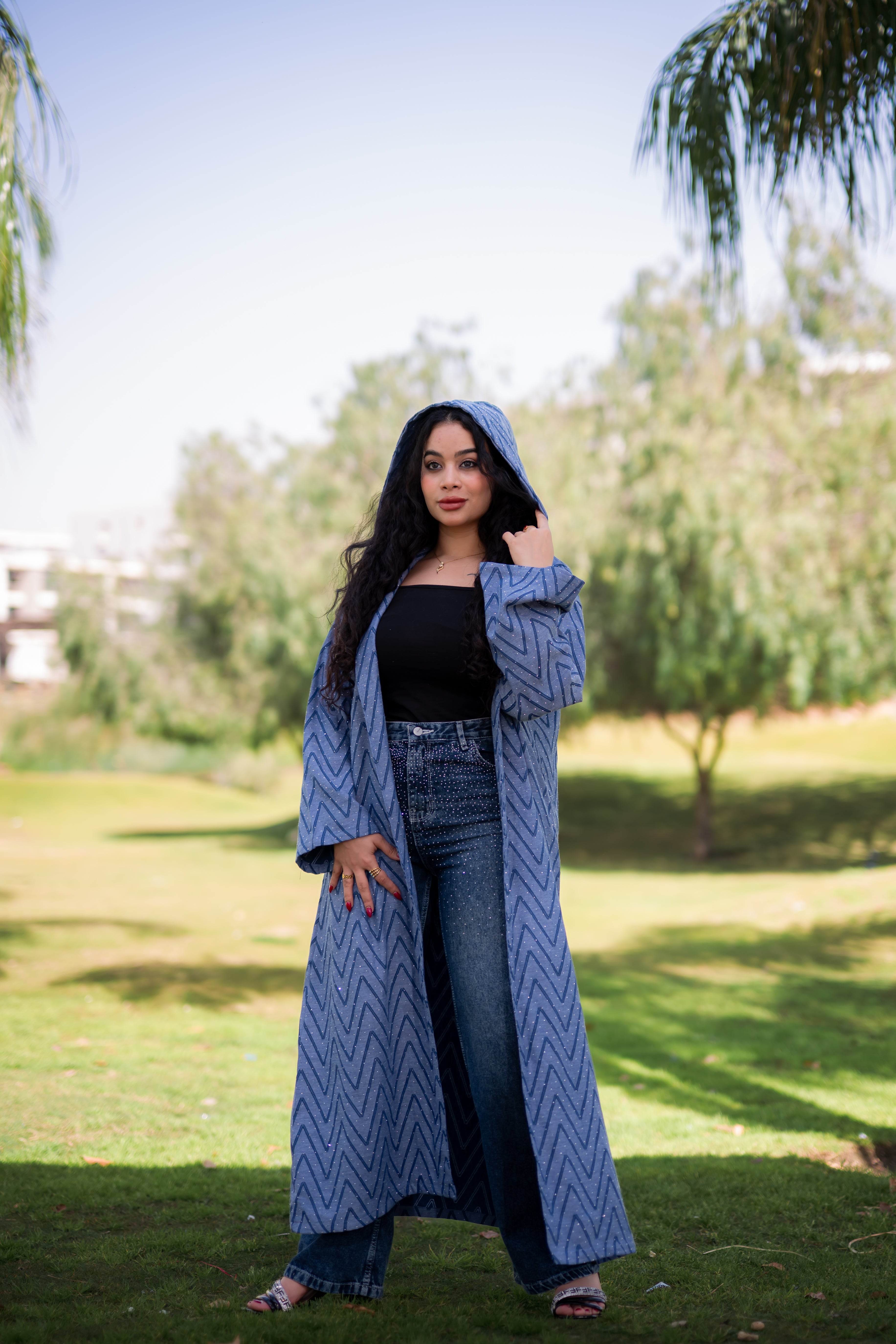 Elegant Jeans kimono with stras-K01