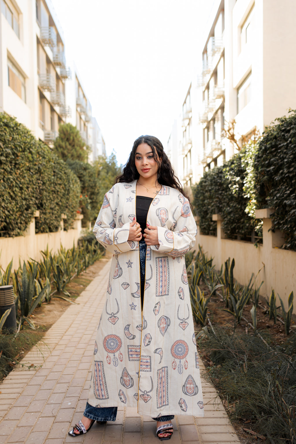 Printed veloura cotton kimono
