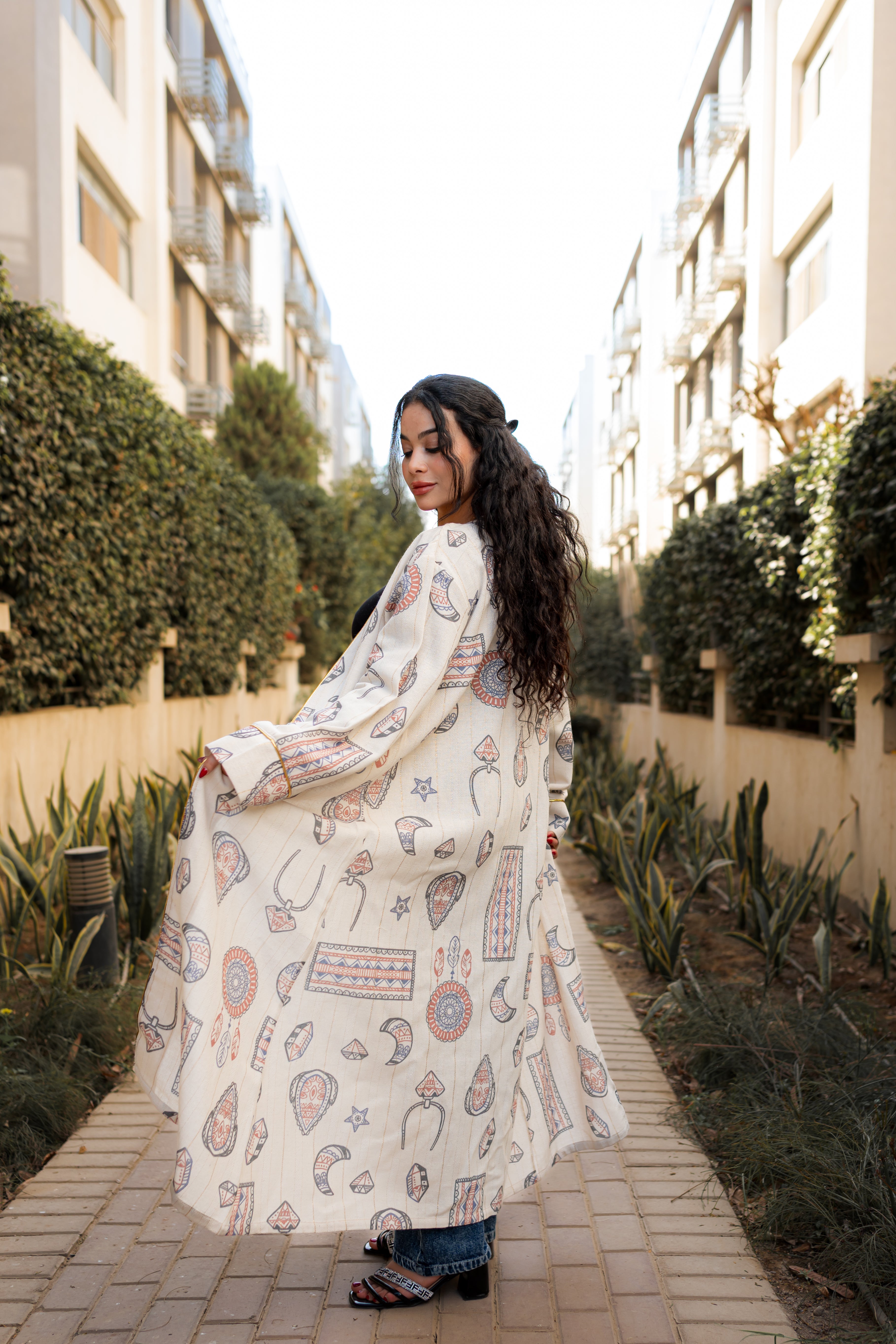 Printed veloura cotton kimono