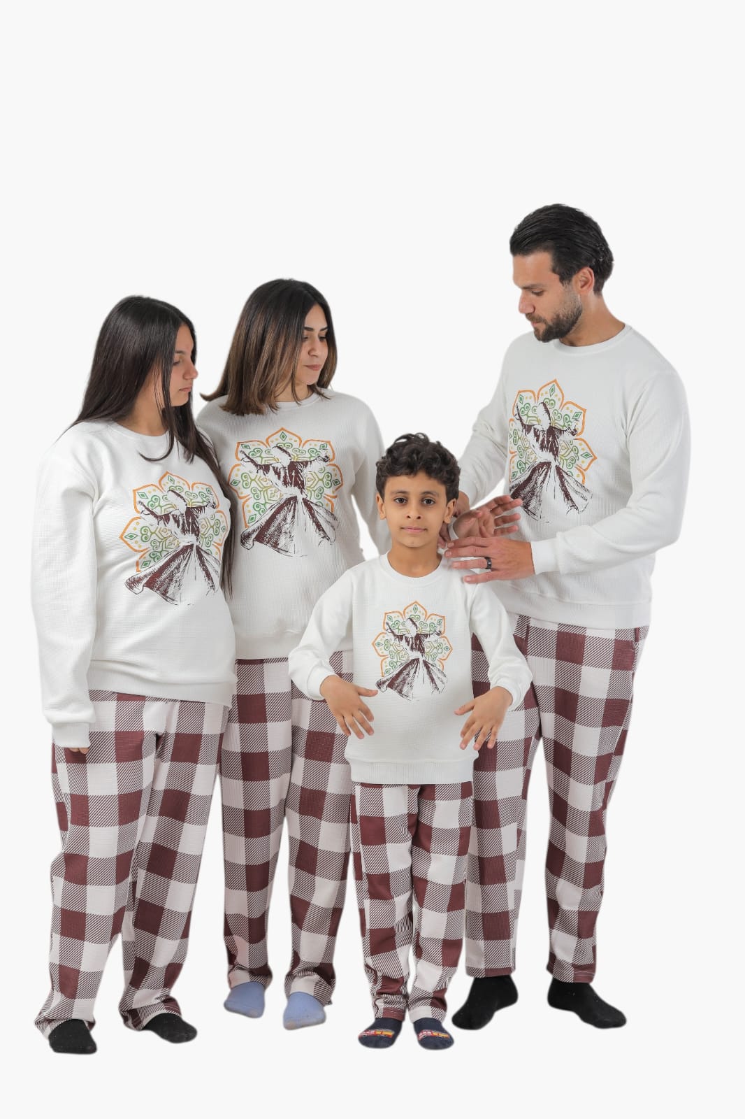 Brown-White Ramadan family pajama-Pj-W6