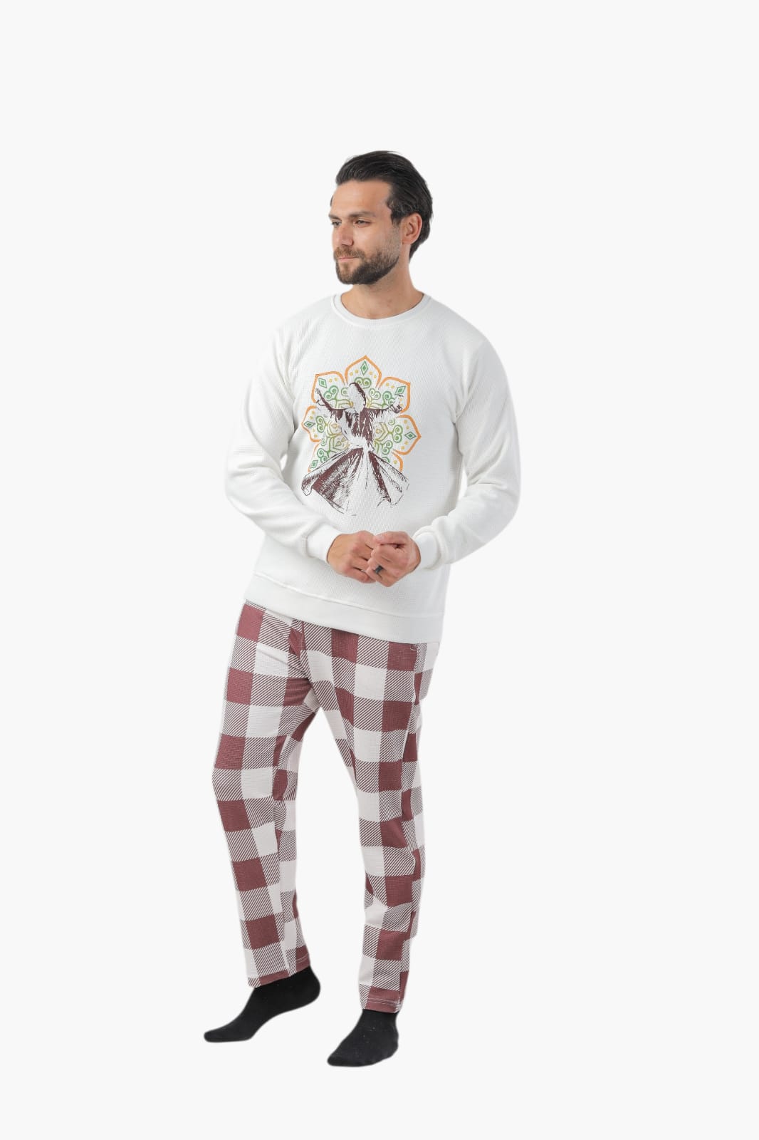 Brown-White Ramadan family pajama-Pj-W6