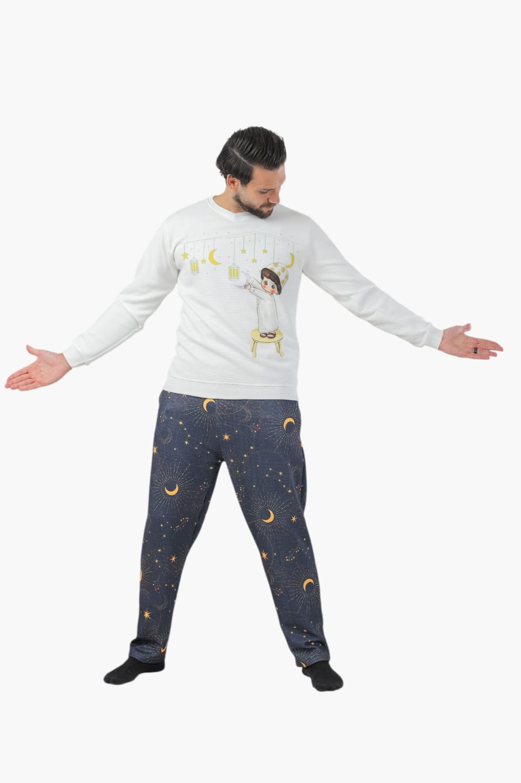 Blue-White Ramadan family pajama-Pj-W5