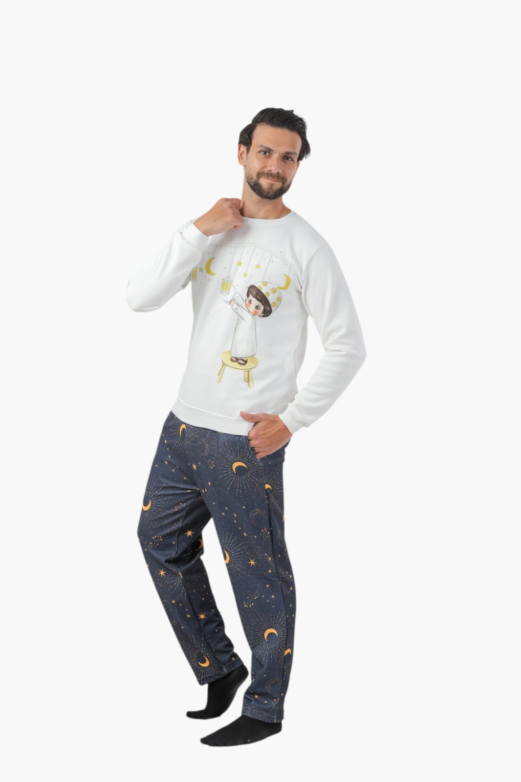 Blue-White Ramadan family pajama-Pj-W5