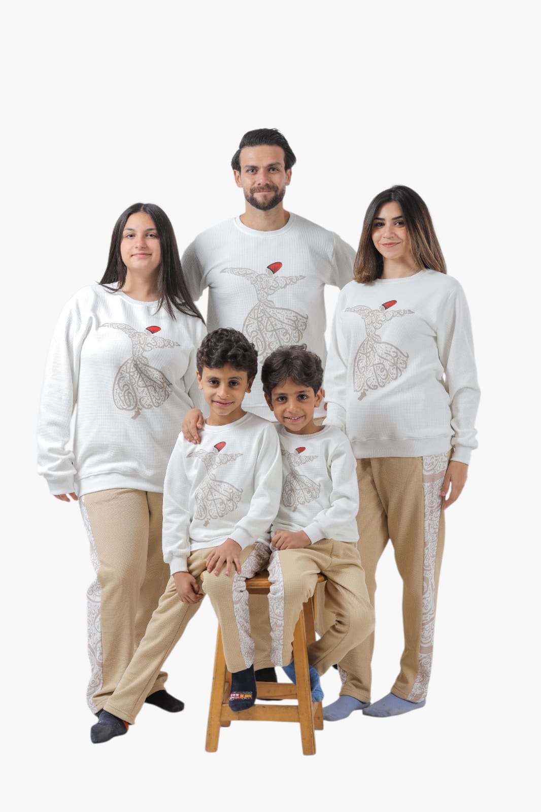 beige-White Ramadan family pajama-Pj-W4
